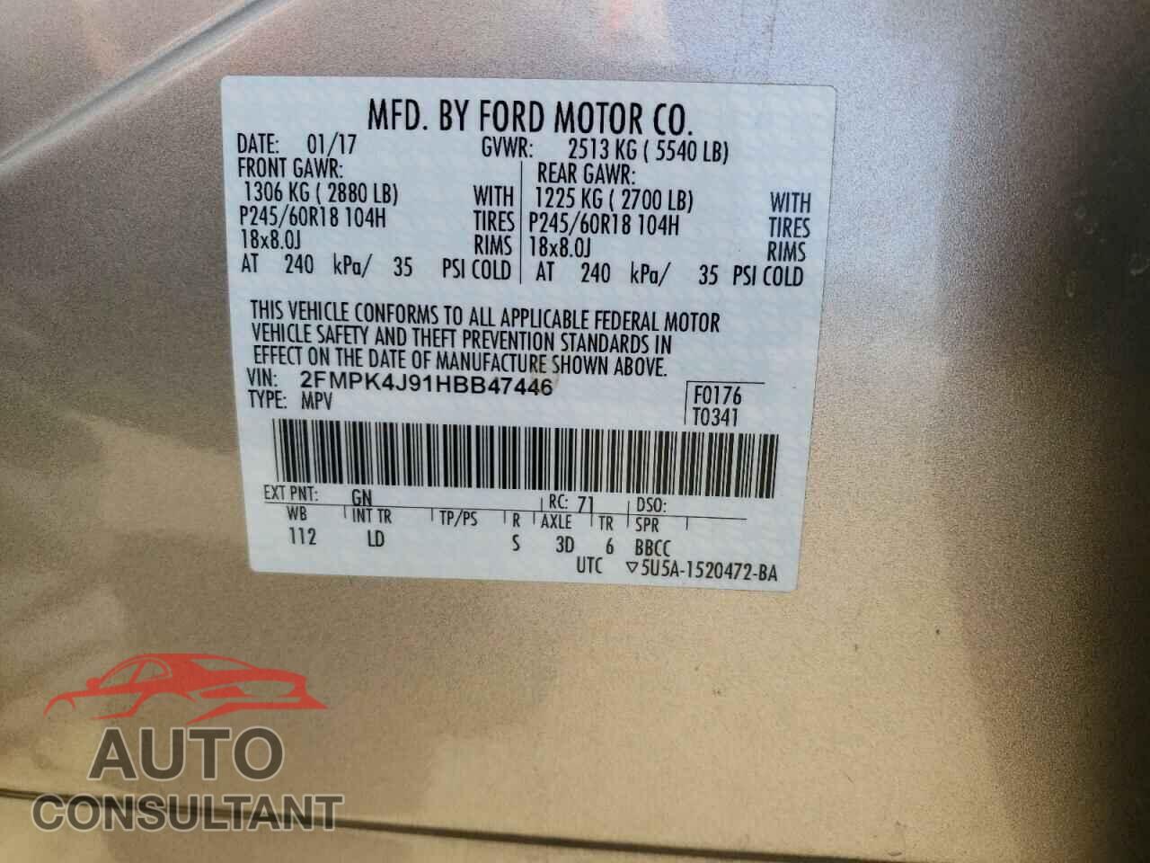FORD EDGE 2017 - 2FMPK4J91HBB47446