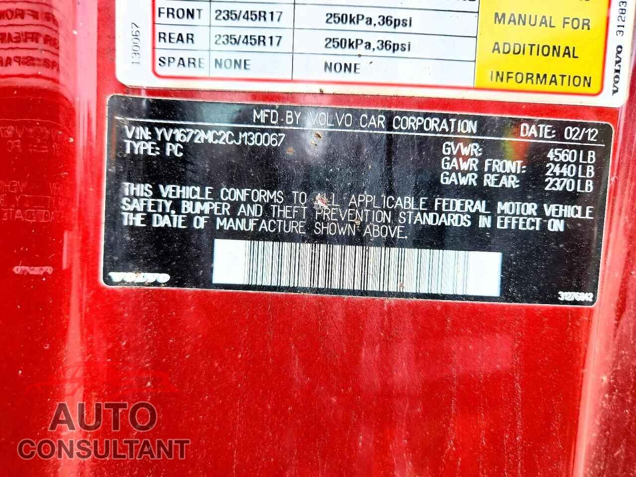 VOLVO C70 T5 2012 - YV1672MC2CJ130067