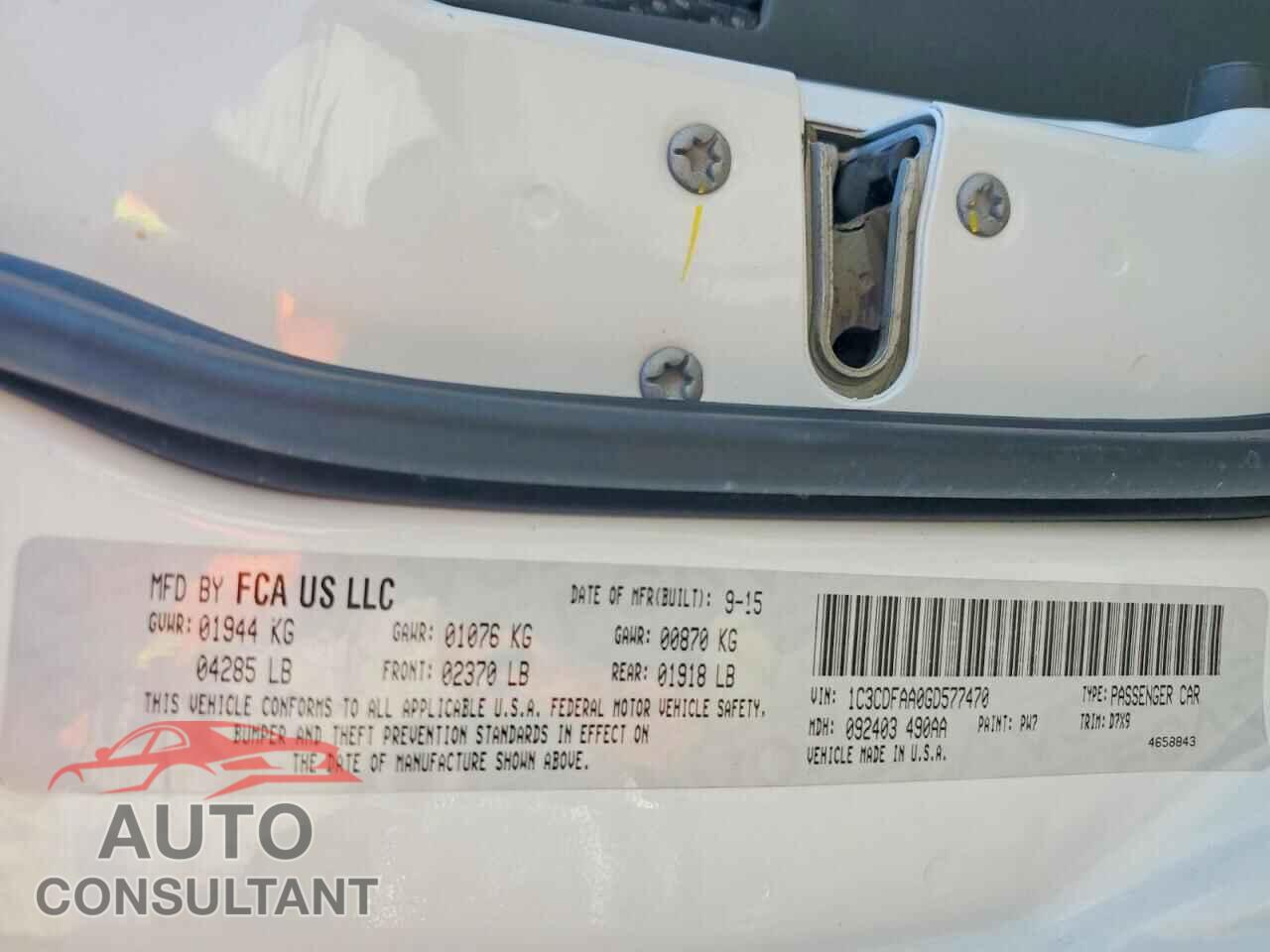 DODGE DART 2016 - 1C3CDFAA0GD577470