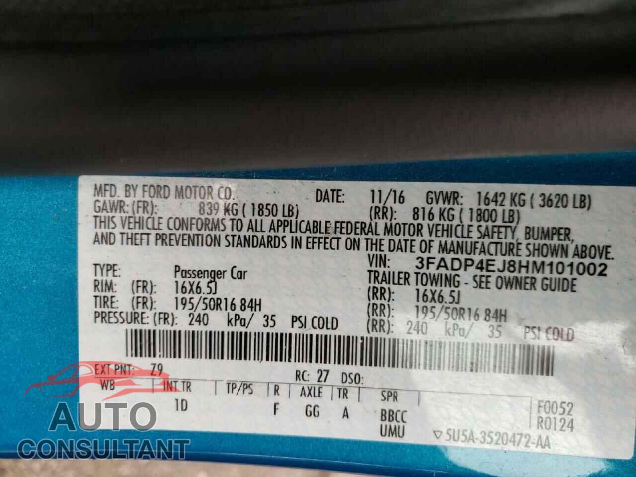 FORD FIESTA 2017 - 3FADP4EJ8HM101002