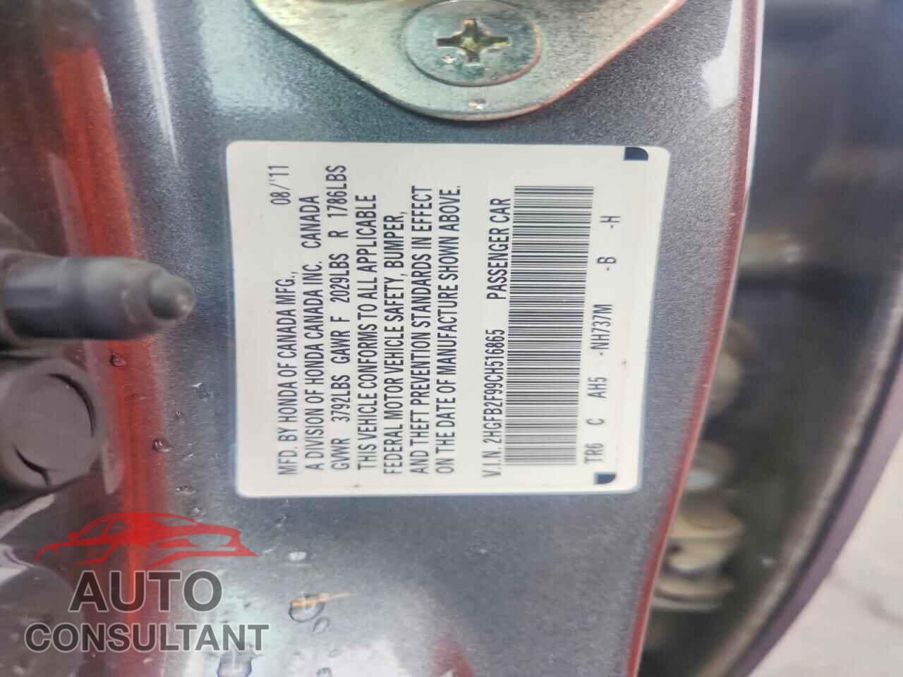 HONDA CIVIC 2012 - 2HGFB2F99CH516865