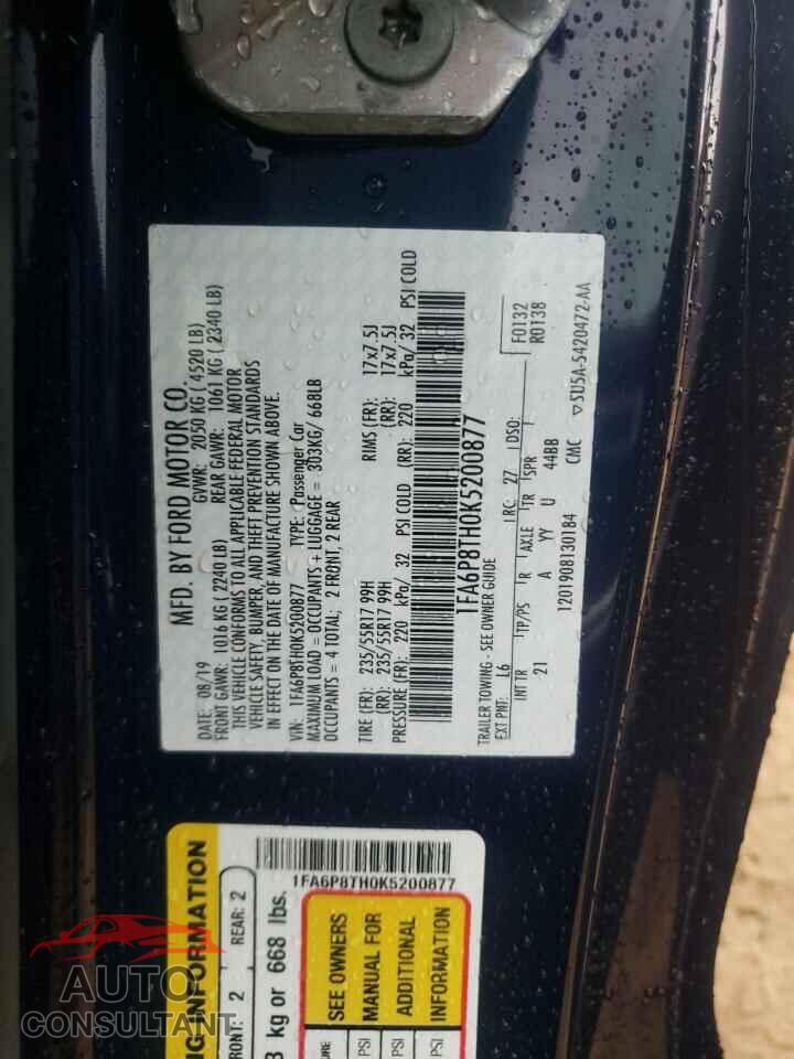 FORD MUSTANG 2019 - 1FA6P8TH0K5200877