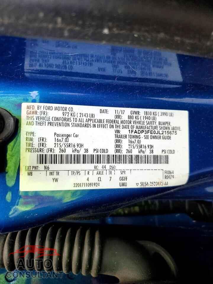 FORD FOCUS 2018 - 1FADP3FE0JL215675