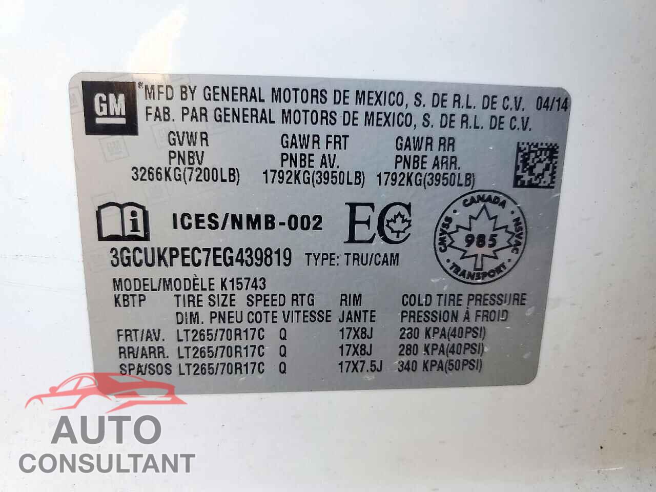 CHEVROLET SILVERADO 2014 - 3GCUKPEC7EG439819