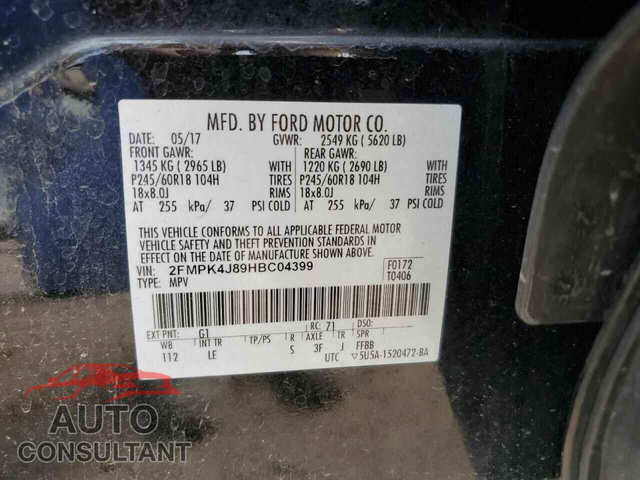FORD EDGE 2017 - 2FMPK4J89HBC04399