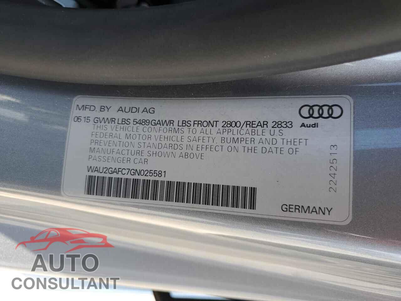 AUDI A7 2016 - WAU2GAFC7GN025581