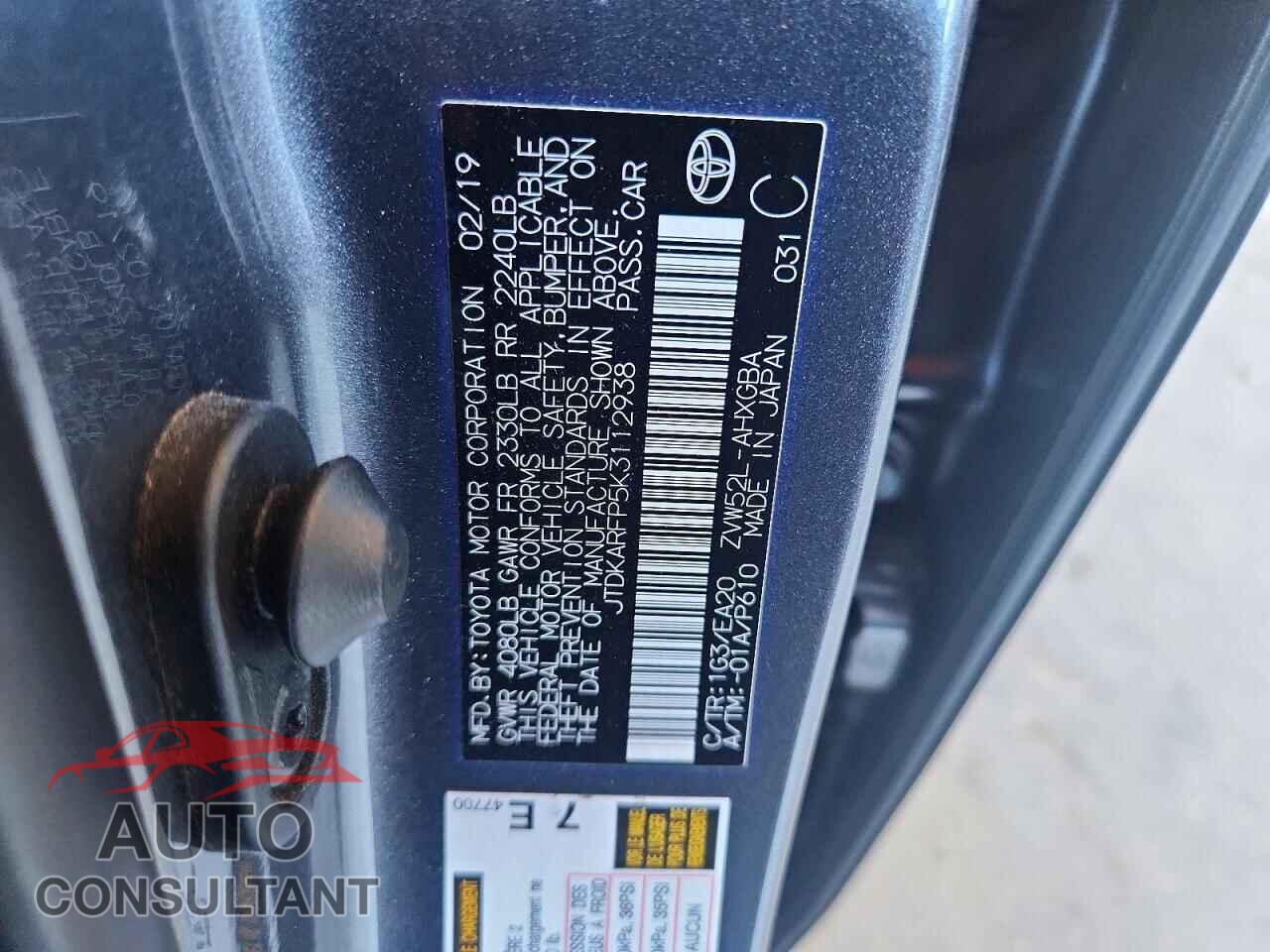 TOYOTA PRIUS 2019 - JTDKARFP5K3112938
