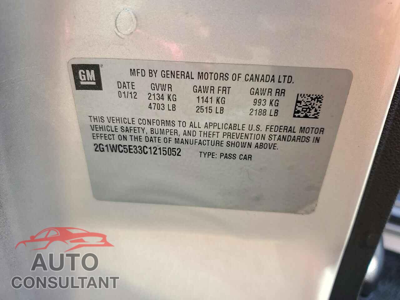 CHEVROLET IMPALA 2012 - 2G1WC5E33C1215052