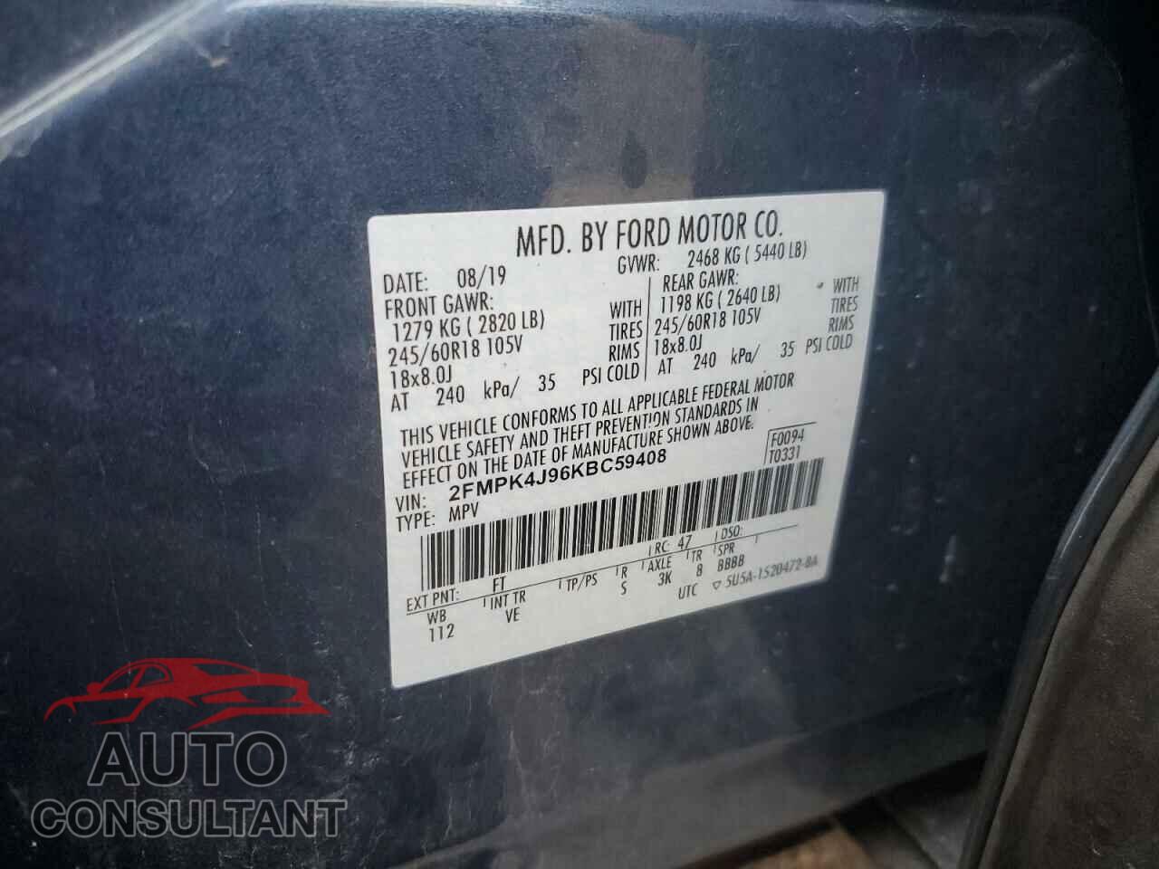 FORD EDGE 2019 - 2FMPK4J96KBC59408