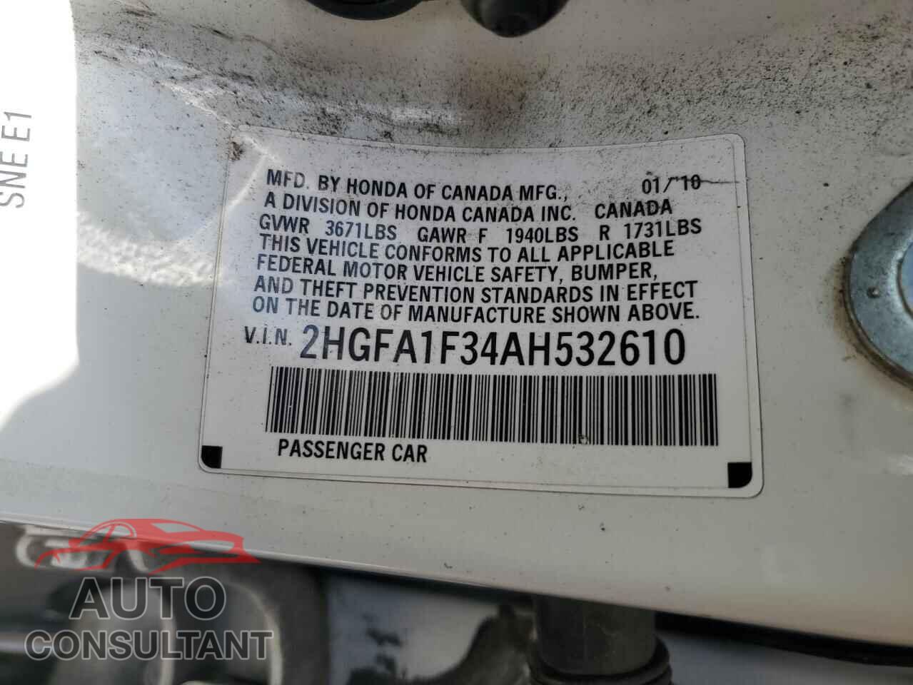 HONDA CIVIC 2010 - 2HGFA1F34AH532610