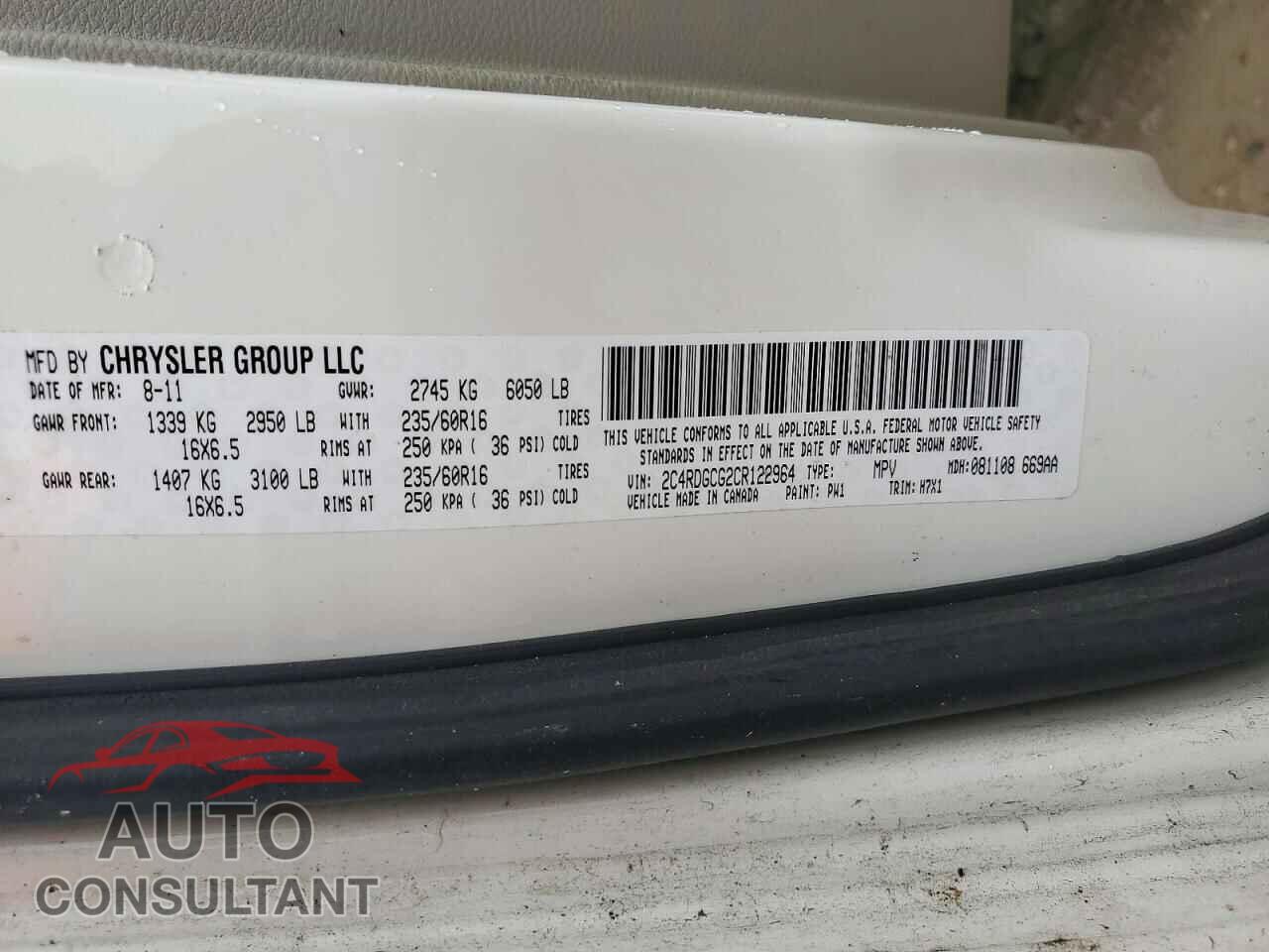 DODGE CARAVAN 2012 - 2C4RDGCG2CR122964