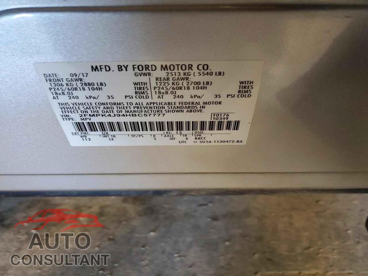 FORD EDGE 2017 - 2FMPK4J94HBC57777