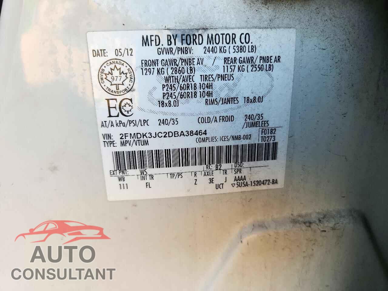 FORD EDGE 2013 - 2FMDK3JC2DBA38464