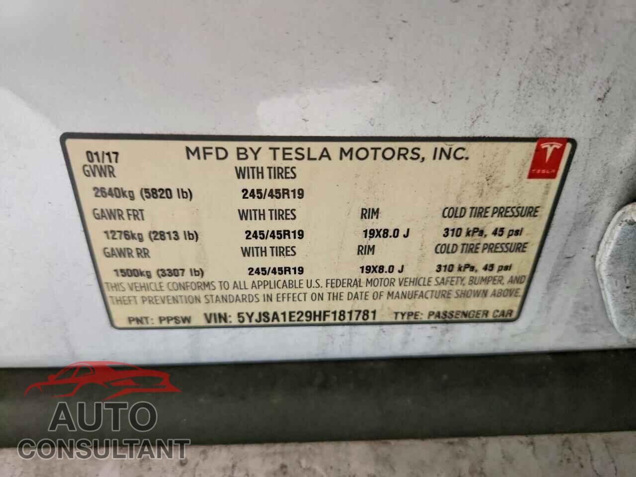 TESLA MODEL S 2017 - 5YJSA1E29HF181781