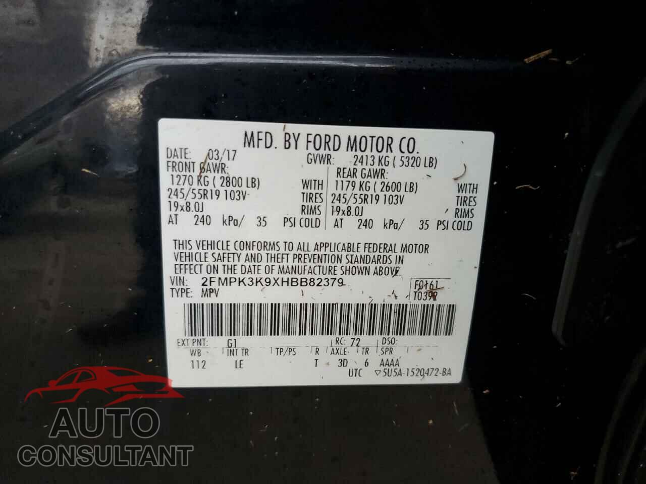 FORD EDGE 2017 - 2FMPK3K9XHBB82379