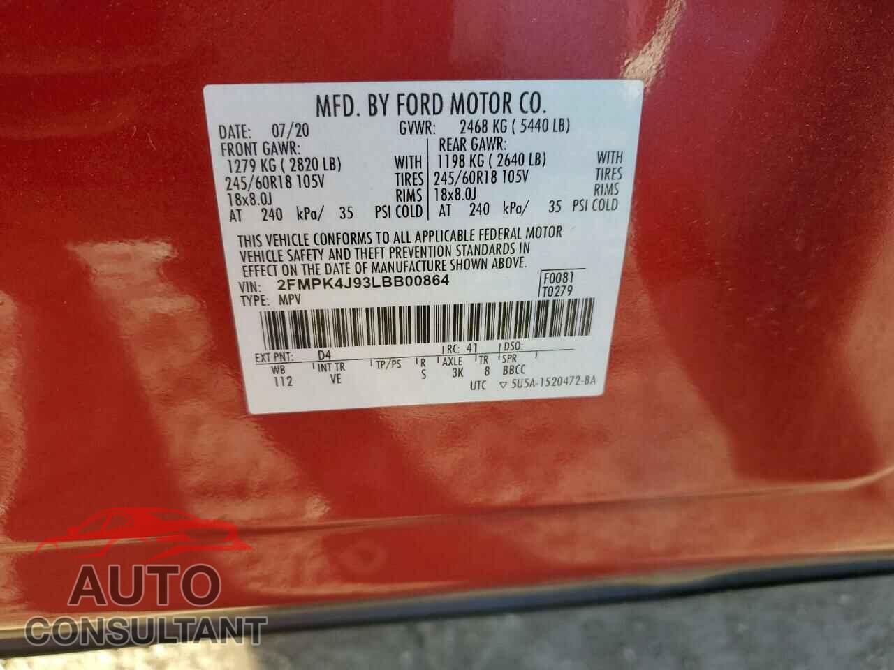 FORD EDGE 2020 - 2FMPK4J93LBB00864