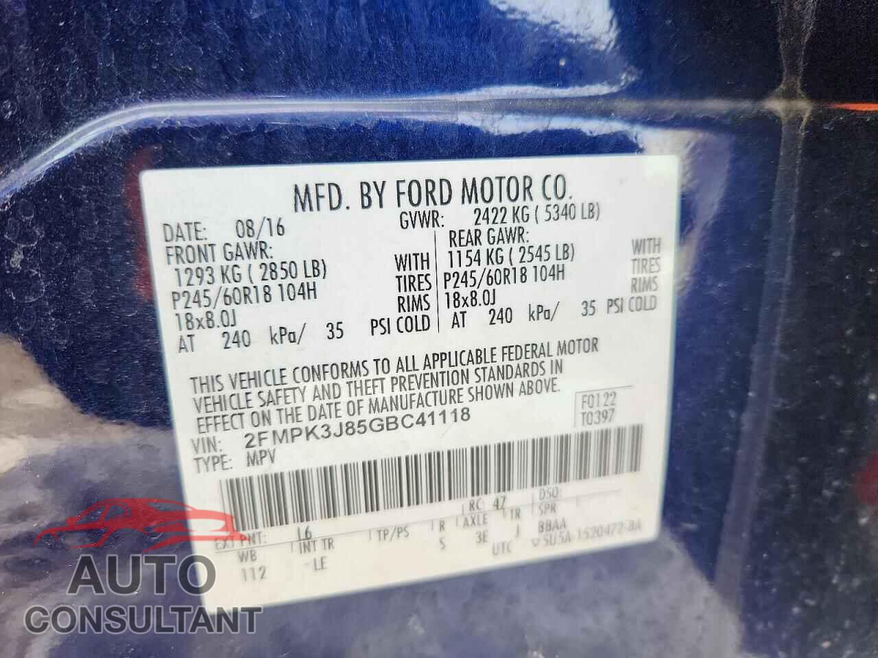 FORD EDGE 2016 - 2FMPK3J85GBC41118