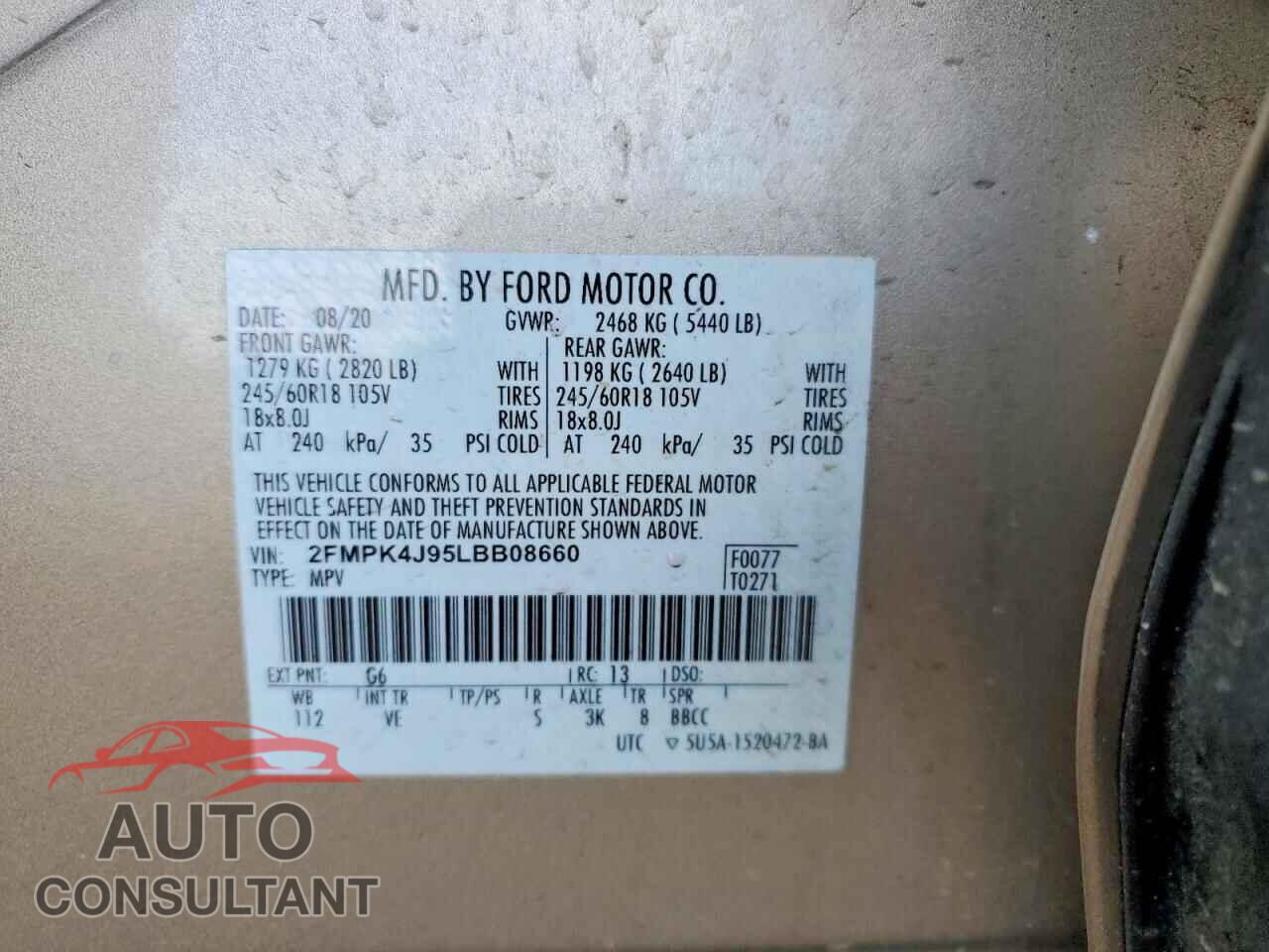 FORD EDGE 2020 - 2FMPK4J95LBB08660