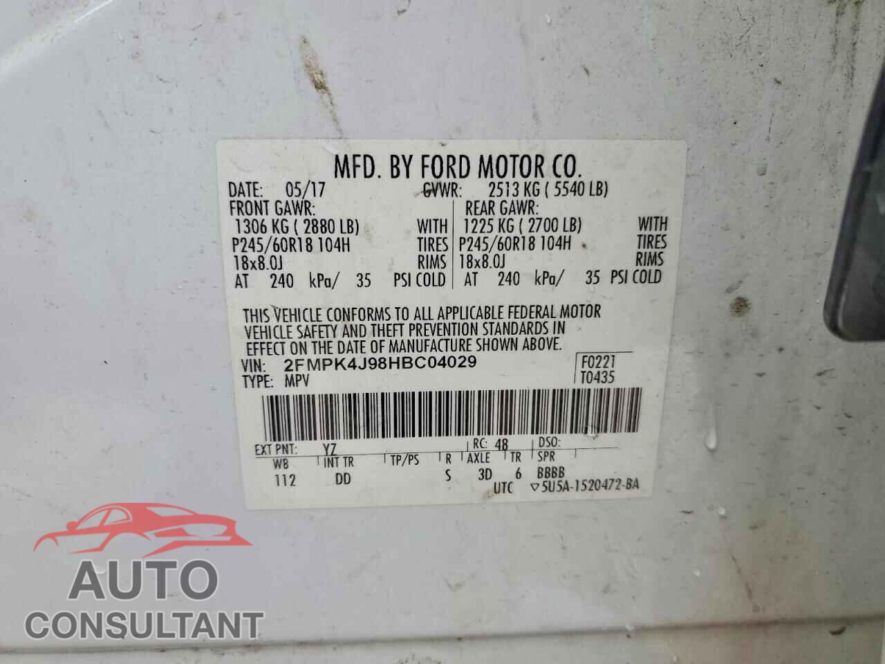 FORD EDGE 2017 - 2FMPK4J98HBC04029