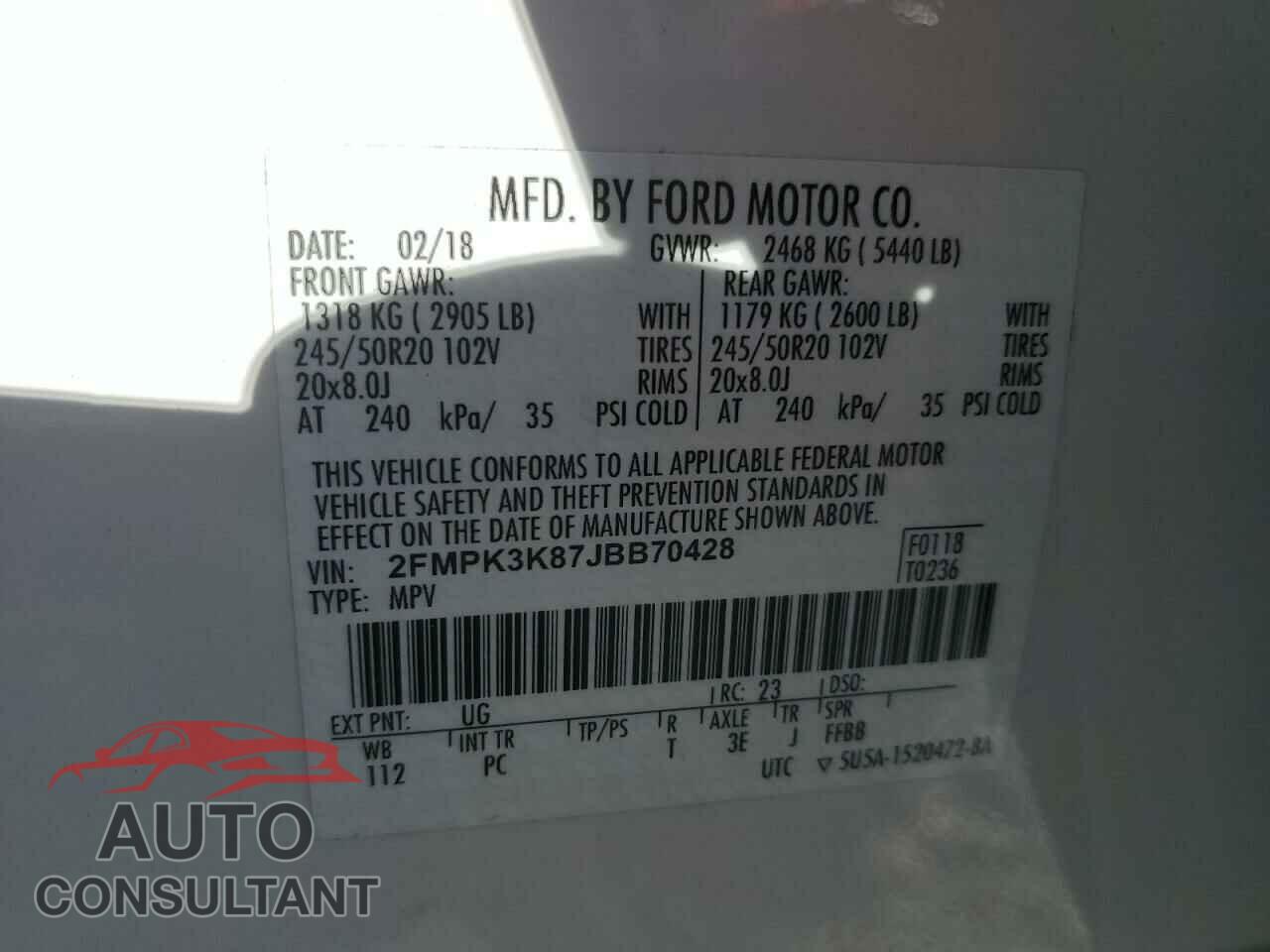 FORD EDGE 2018 - 2FMPK3K87JBB70428