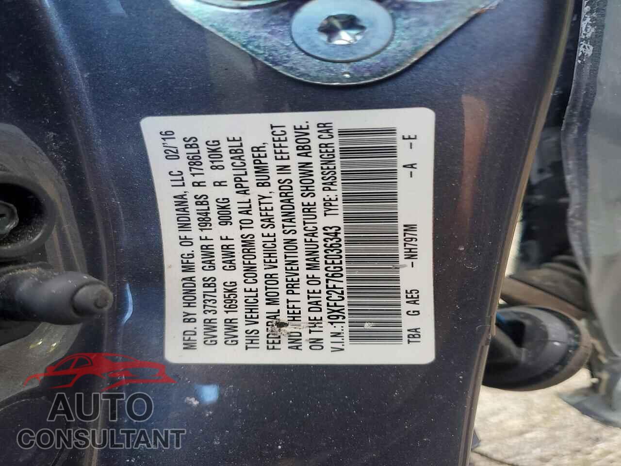 HONDA CIVIC 2016 - 19XFC2F76GE036343