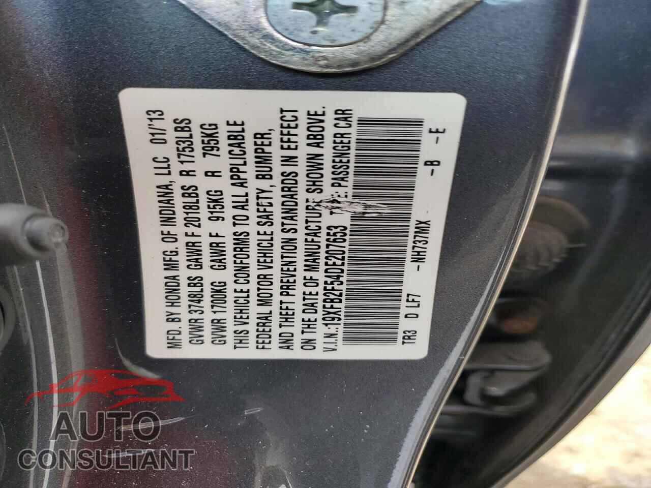 HONDA CIVIC 2013 - 19XFB2F54DE207653