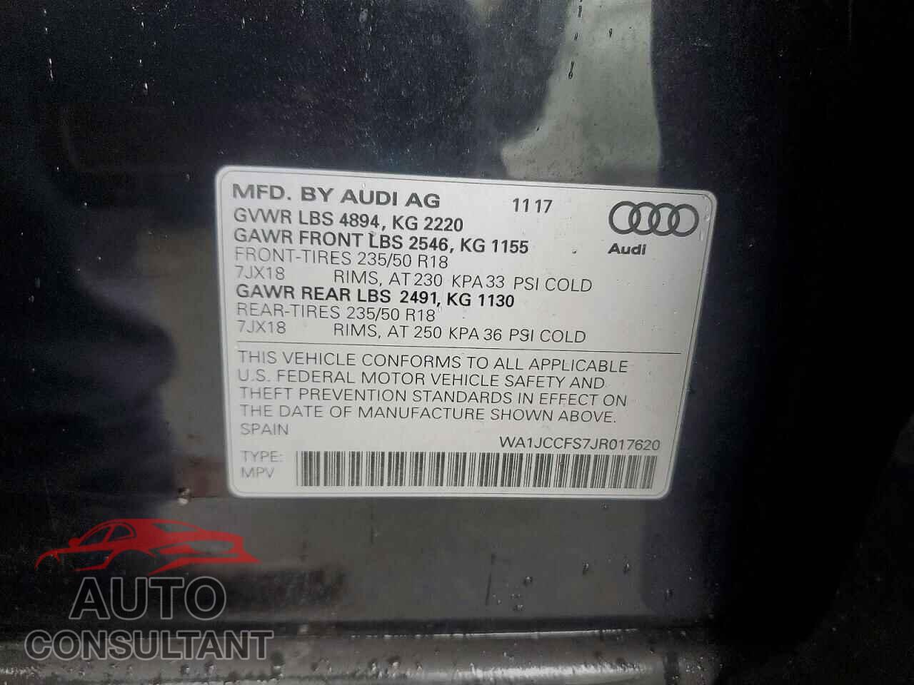 AUDI Q3 2018 - WA1JCCFS7JR017620