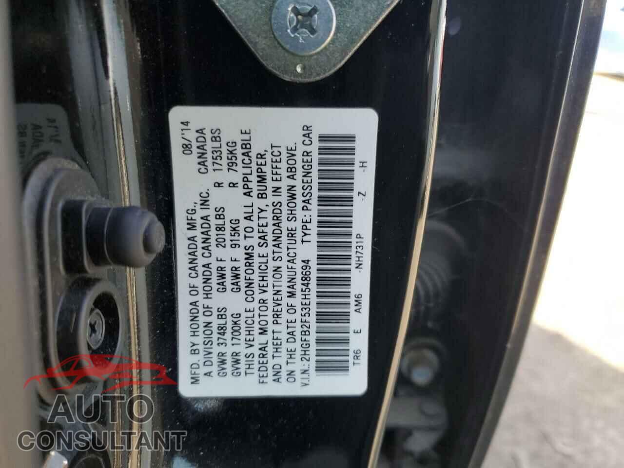 HONDA CIVIC 2014 - 2HGFB2F53EH548694