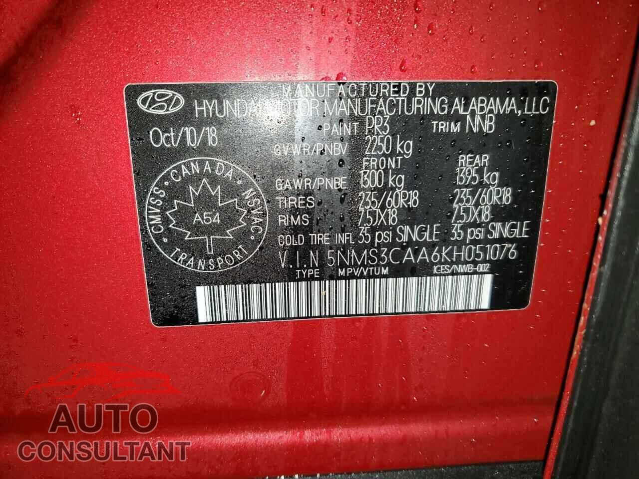 HYUNDAI SANTA FE 2019 - 5NMS3CAA6KH051076