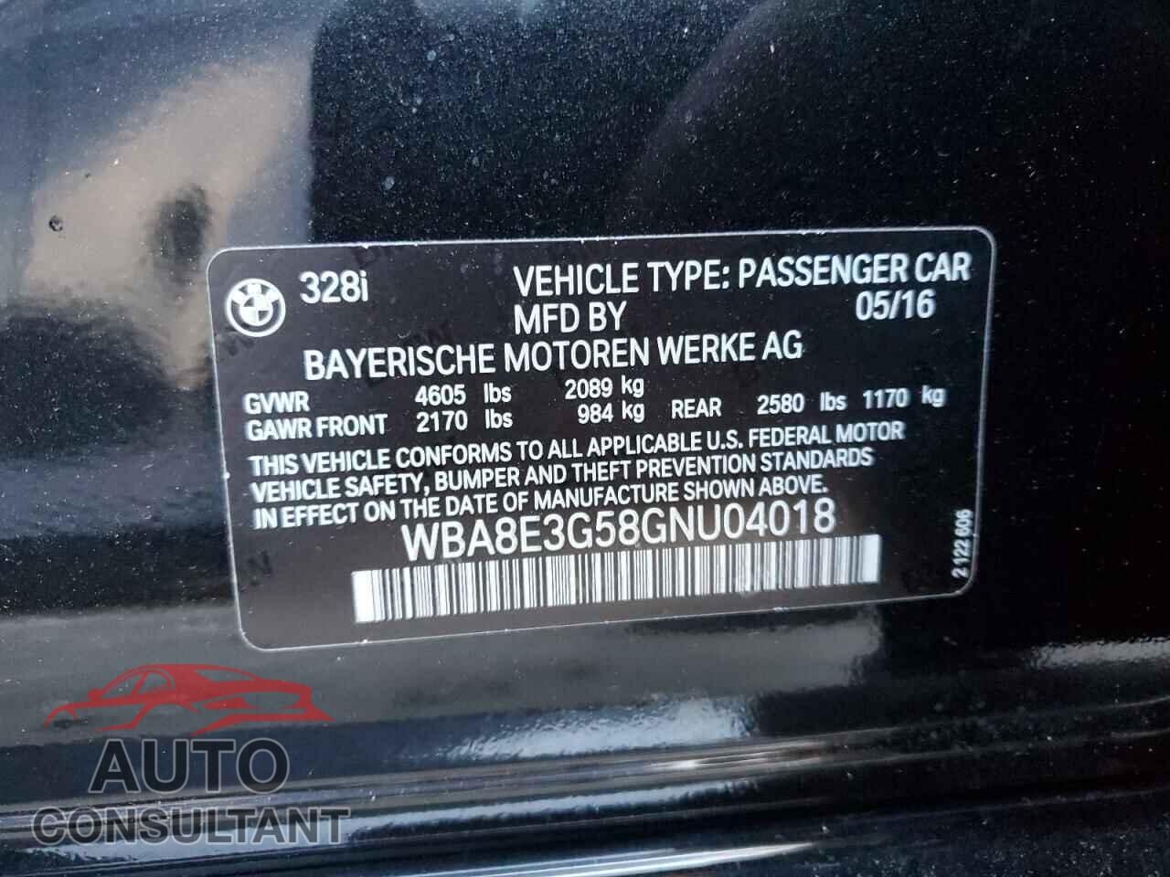 BMW 3 SERIES 2016 - WBA8E3G58GNU04018
