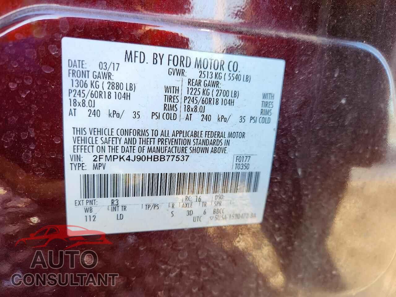 FORD EDGE 2017 - 2FMPK4J90HBB77537