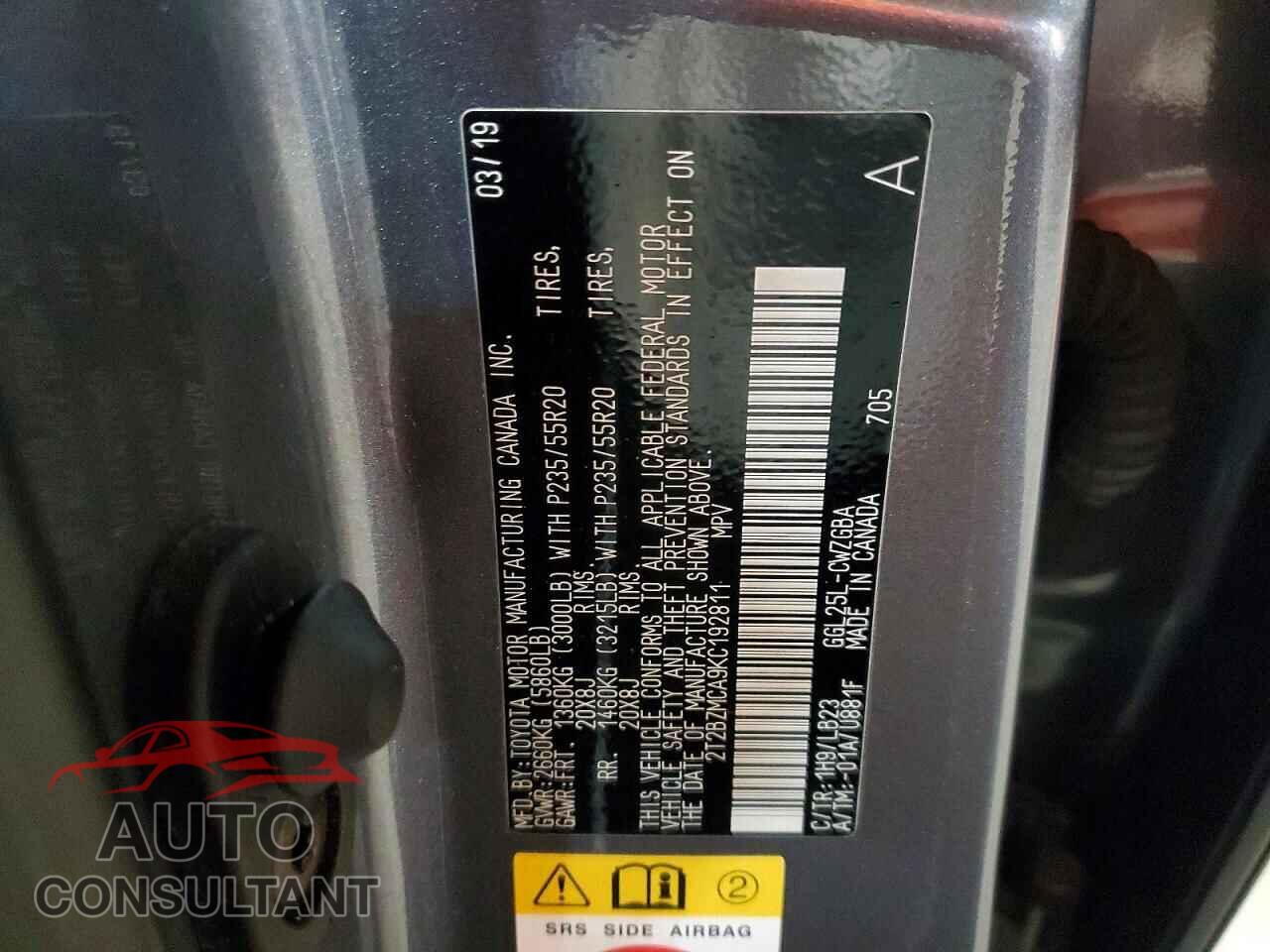 LEXUS RX350 2019 - 2T2BZMCA9KC192811
