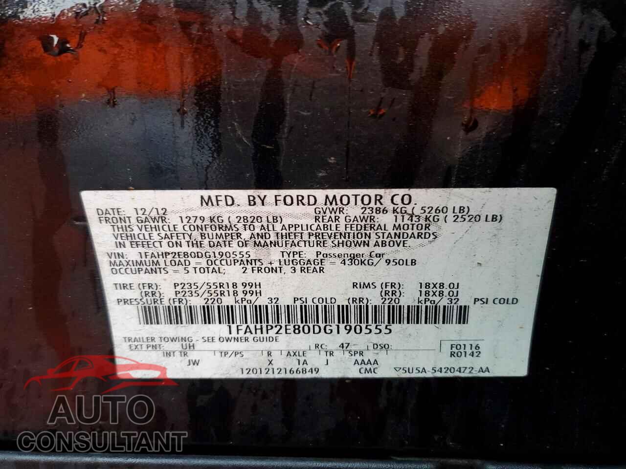 FORD TAURUS 2013 - 1FAHP2E80DG190555