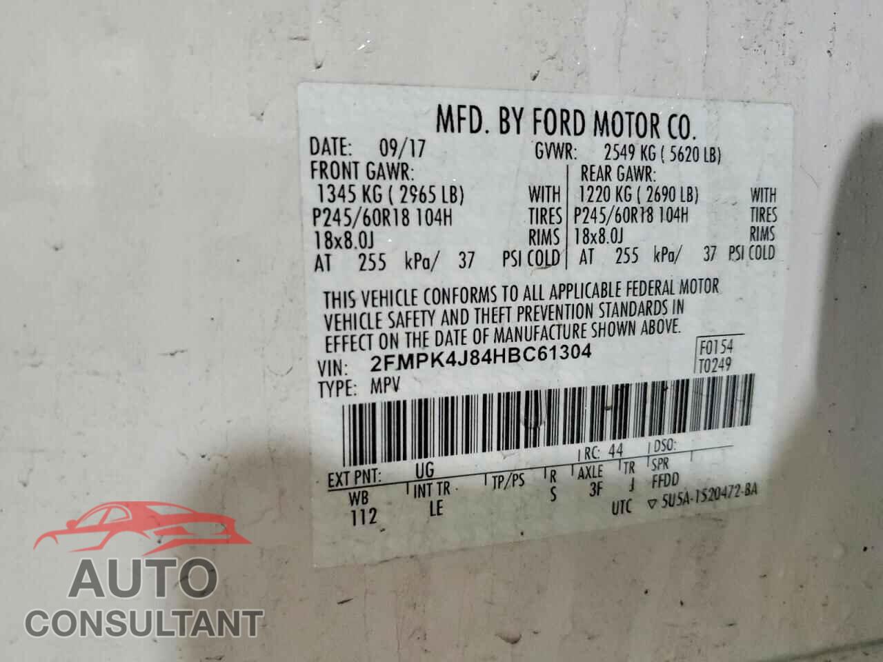 FORD EDGE 2017 - 2FMPK4J84HBC61304