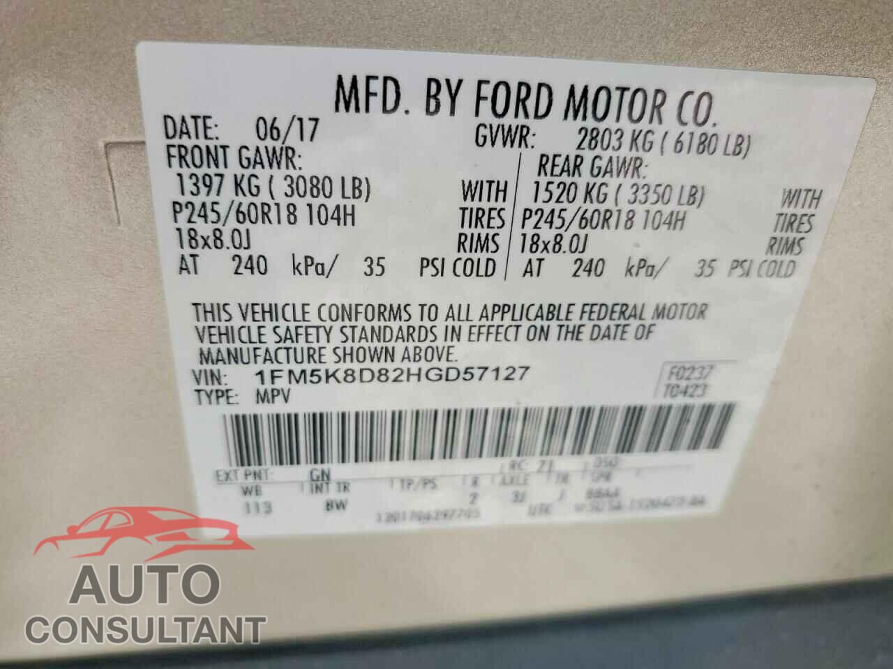 FORD EXPLORER 2017 - 1FM5K8D82HGD57127