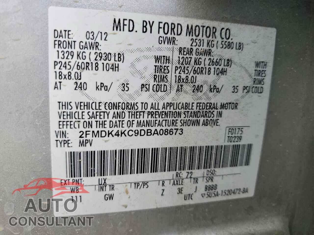 FORD EDGE 2013 - 2FMDK4KC9DBA08673
