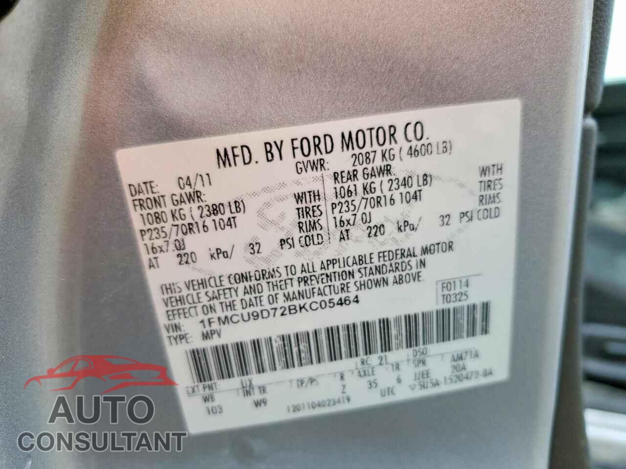 FORD ESCAPE 2011 - 1FMCU9D72BKC05464