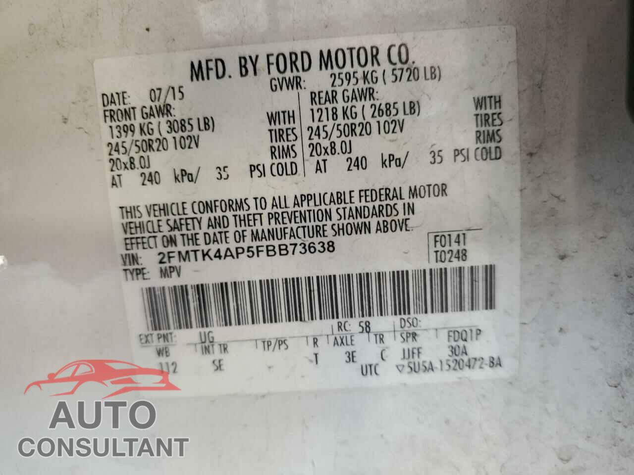 FORD EDGE 2015 - 2FMTK4AP5FBB73638