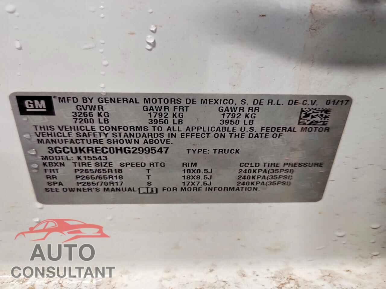 CHEVROLET SILVERADO 2017 - 3GCUKREC0HG299547