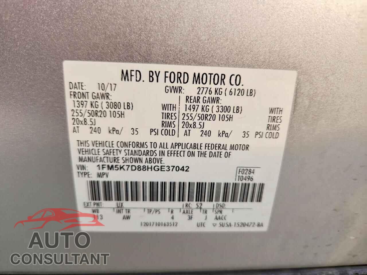 FORD EXPLORER 2017 - 1FM5K7D88HGE37042