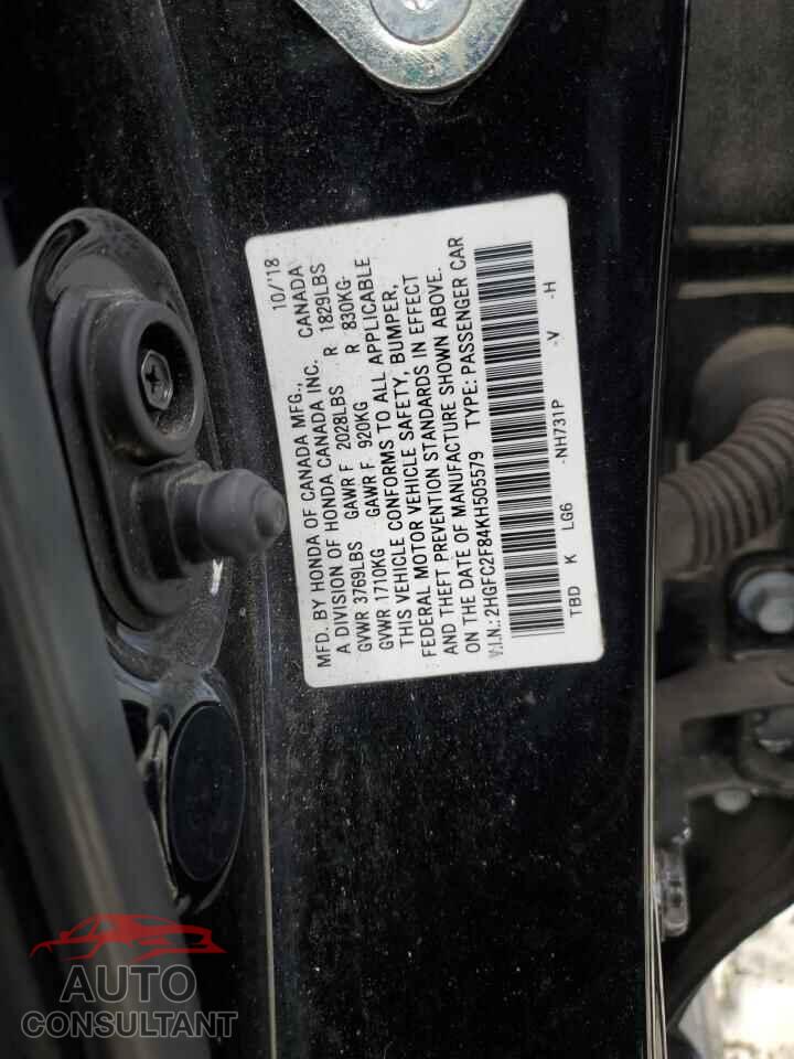 HONDA CIVIC 2019 - 2HGFC2F84KH505579