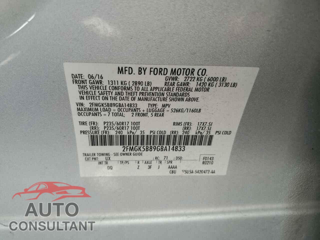 FORD FLEX 2016 - 2FMGK5B89GBA14833