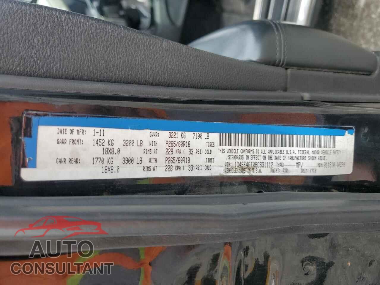 DODGE DURANGO 2011 - 1D4SE4GT0BC631112