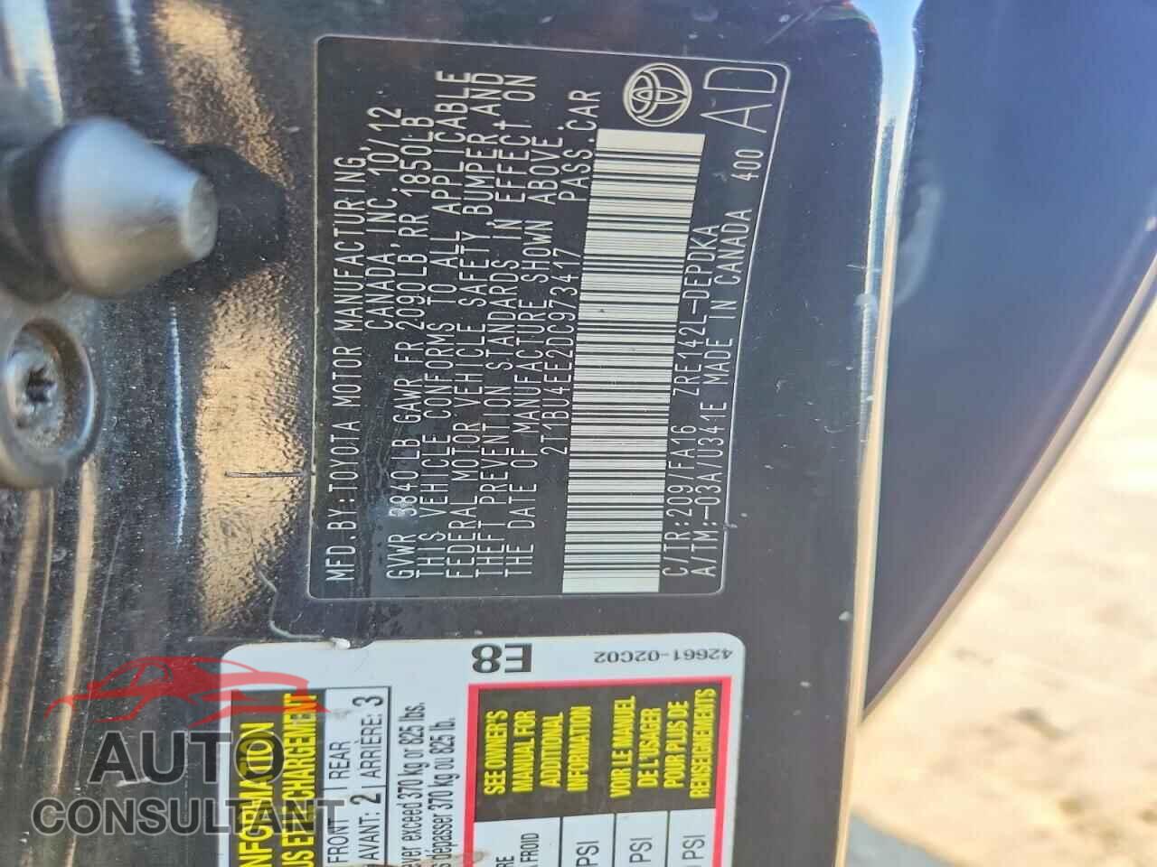 TOYOTA COROLLA 2013 - 2T1BU4EE2DC973417