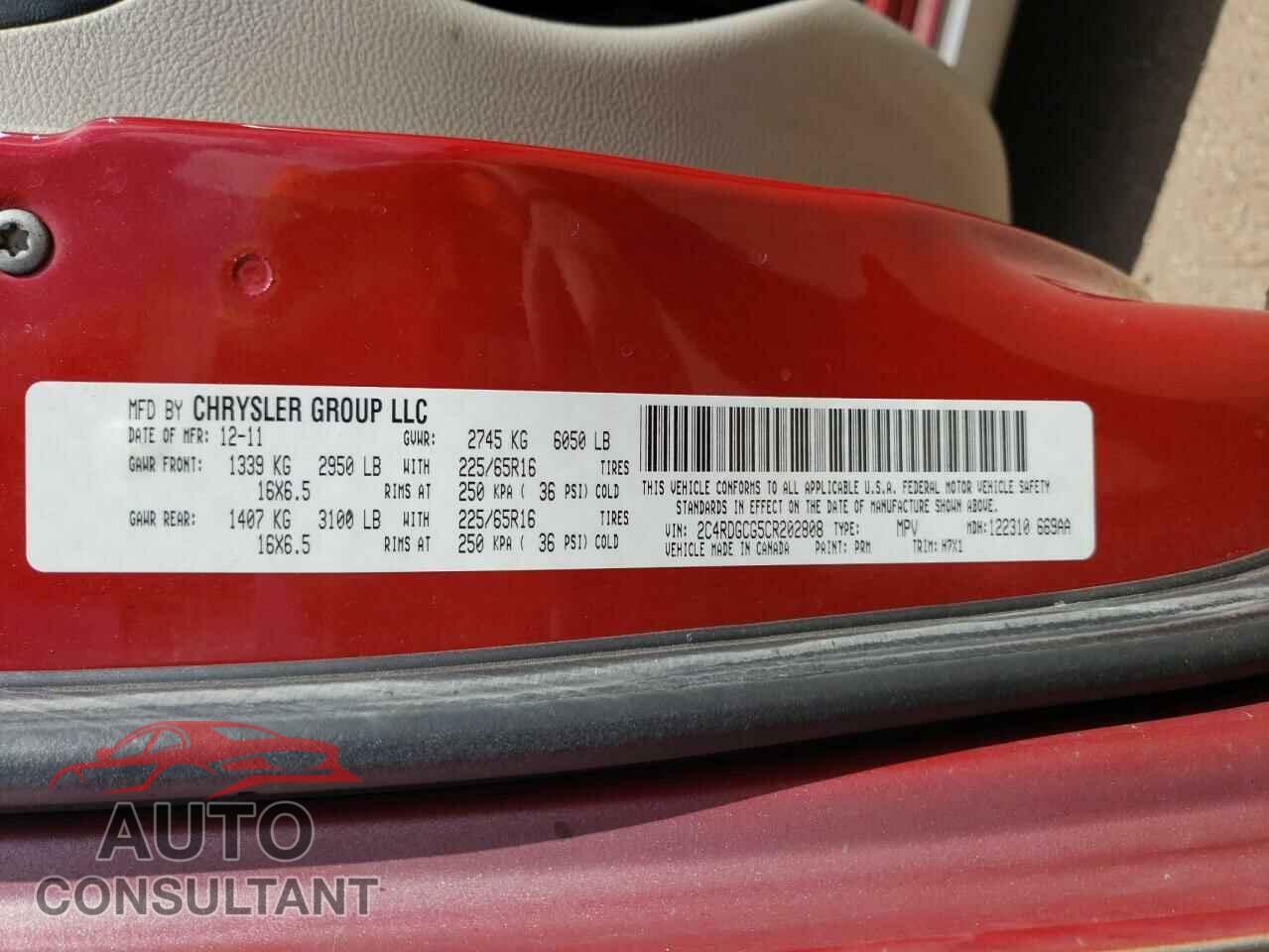 DODGE CARAVAN 2012 - 2C4RDGCG5CR202808