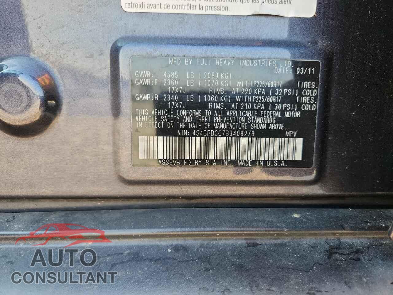 SUBARU OUTBACK 2011 - 4S4BRBCC7B3408279