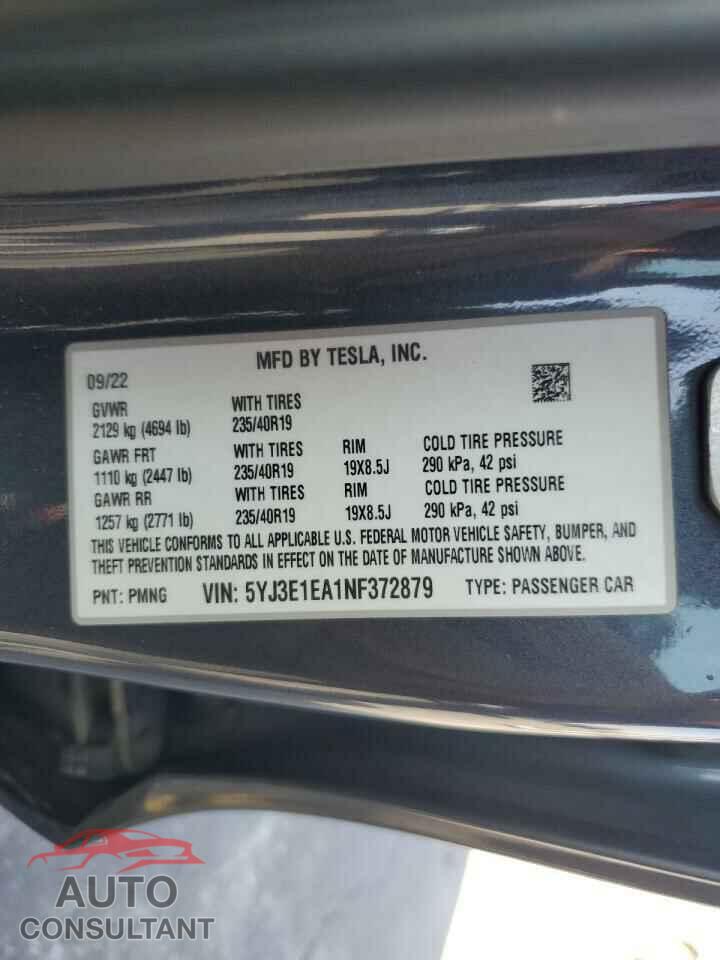 TESLA MODEL 3 2022 - 5YJ3E1EA1NF372879