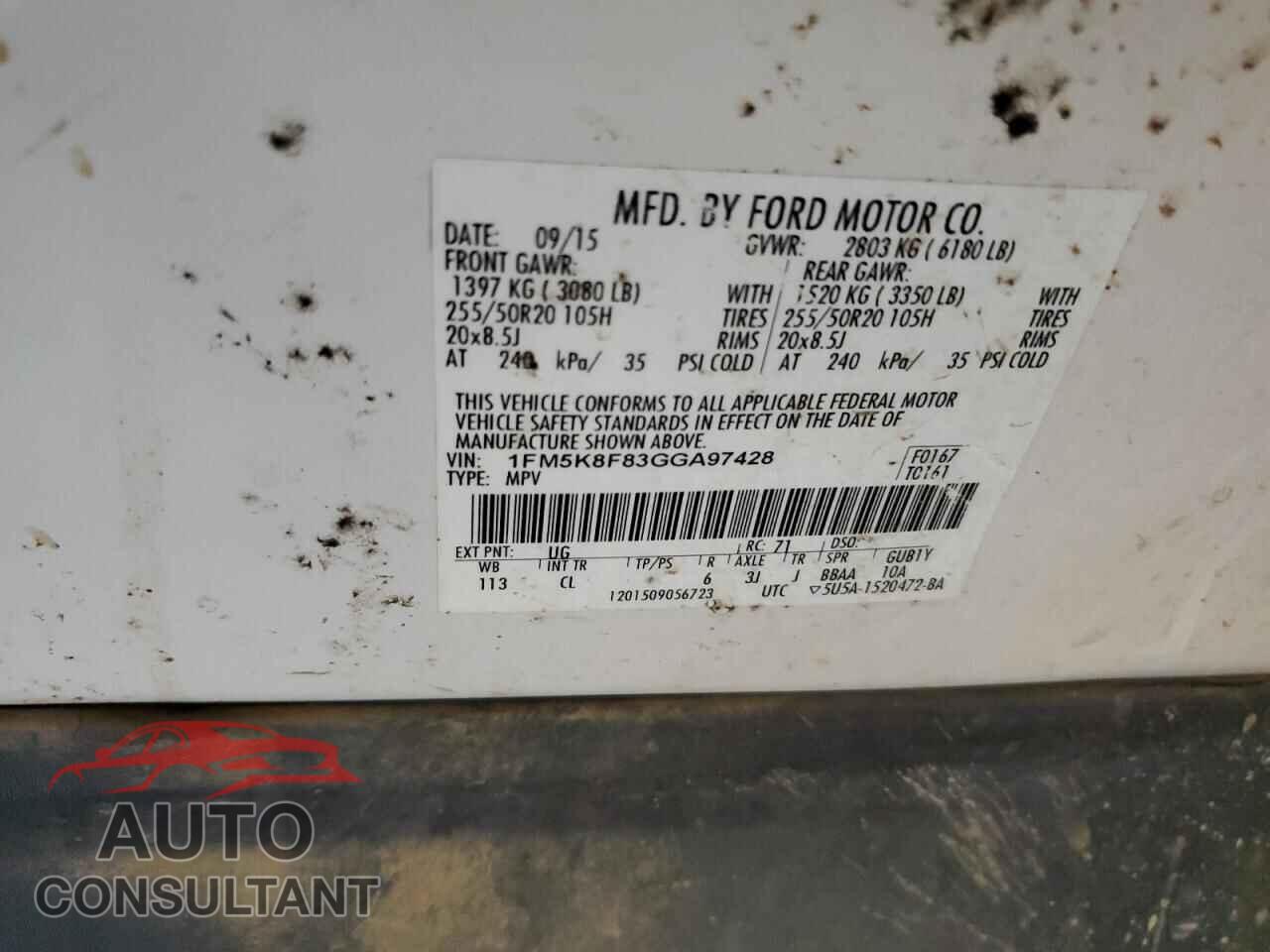 FORD EXPLORER 2016 - 1FM5K8F83GGA97428