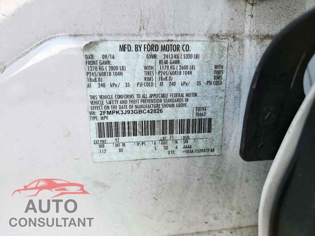 FORD EDGE 2016 - 2FMPK3J93GBC42826
