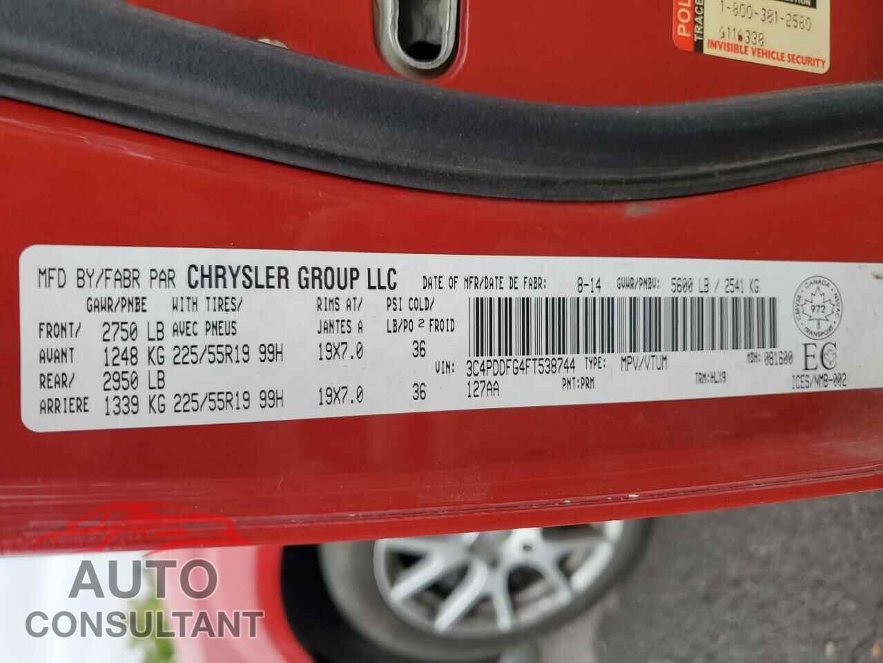 DODGE JOURNEY 2015 - 3C4PDDFG4FT538744